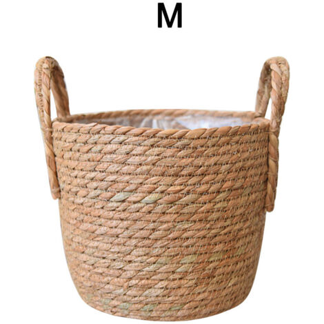 Handgeflochtener Strohkorb im nordischen Stil, dekorativ und zur Aufbewahrung von Pflanzen, für Haus und Garten, 30 x 27 cm