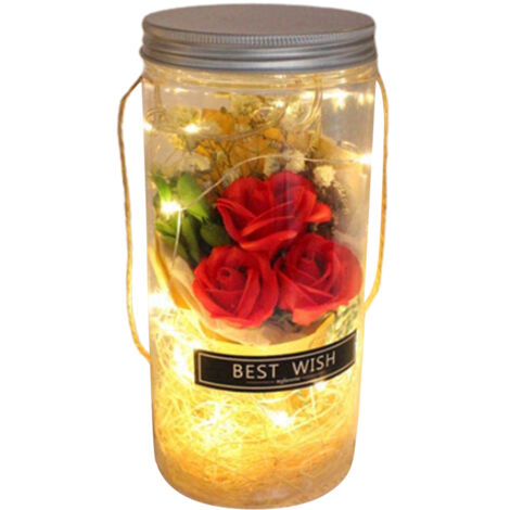 Handgemachte Rosenseife mit LED-Lichterkette in einer Flasche – Geschenkidee für Geburtstage, Hochzeiten oder Valentinstag