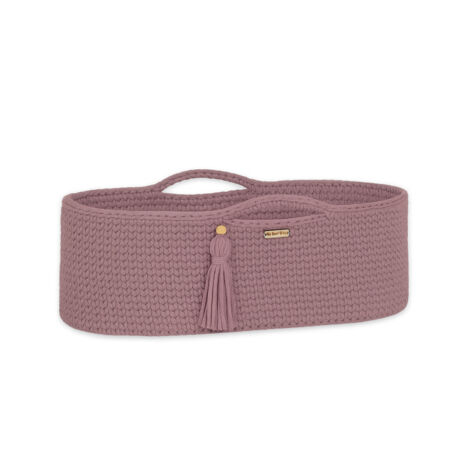 Handgemachter Boho-Baumwoll-Moseskorb mit Matratze - mauve