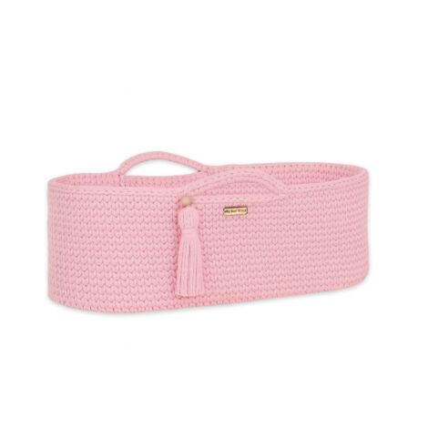 Handgemachter Boho-Baumwoll-Moseskorb mit Matratze - Rosa