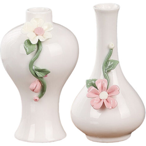 Handgeschnitzte Keramikvase – 2-teiliges Set (Eine einzelne, voll erblühte Blume + Blühende Blume) – Dekoratives Element für Tisch, Schreibtisch, Wohnzimmer oder Zuhause