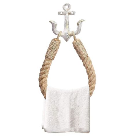 Handgewebter Handtuchhalter fürs Badezimmer, Handtuchhalter zur Wandmontage, Handtuchhalter aus Hanfseil, kann auch als Toilettenpapierhalter und Vorhanghalter verwendet werden, Silber