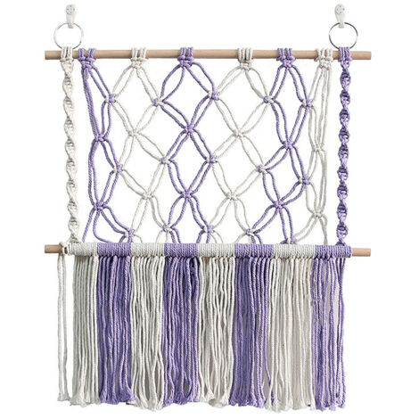 Handgewebter Wandkorb [55 x 60 cm] aus Baumwolle fürs Kinderzimmer – Leichte, lilafarbene Hängetasche aus nordischem Netzgewebe