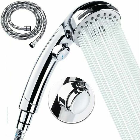 Handheld shower head with hose -5 spray settings Removable high pressure shower head with on / off switch -Chrome (A)