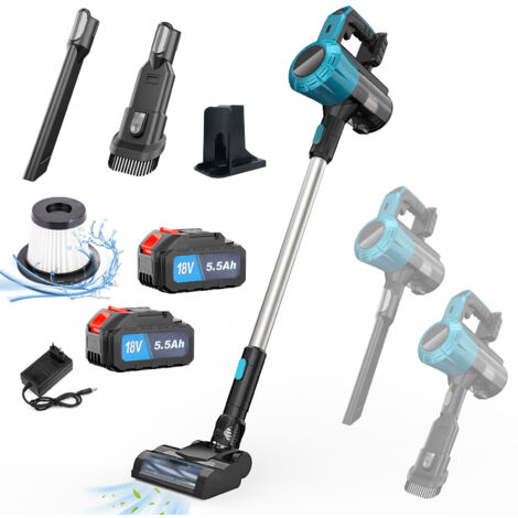 Handheld vacuum cleaners, 3 in 1 Lightweight Cordless Upright Handheld Vacuum Cleaner for Carpet, Pet Hair with 2 5.5A Rechargeable Lithium Batteries + Charger, Compatible with Makita Battery