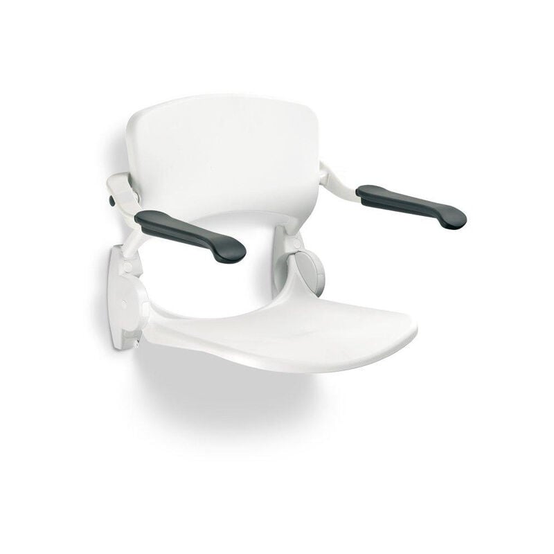 Handicare Handicare Linido abattant wc de douche avec dossier et accoudoirs avec assise en plastique rabattable blanc