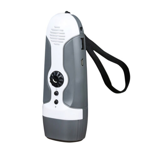 Handkurbel-Dynamo-Taschenlampe mit FM-Radio, 3 LEDs und Alarm für Camping, Wandern und Notfälle