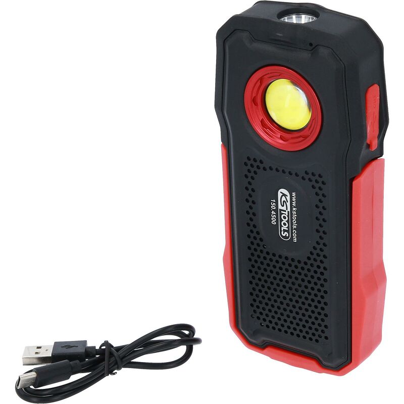 Image of Torcia per officina mobile, 500 lumen, con altoparlante Bluetooth, pieghevole