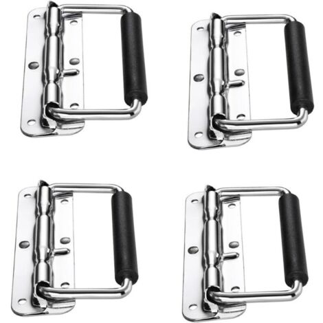 Handle, 4pcs Folding Case Handles, Spring Folding Handle, Handle for Suitcase, Flight Case, Tool Case, Camping Case, Speaker Box, Tool Box (Silver, 120m