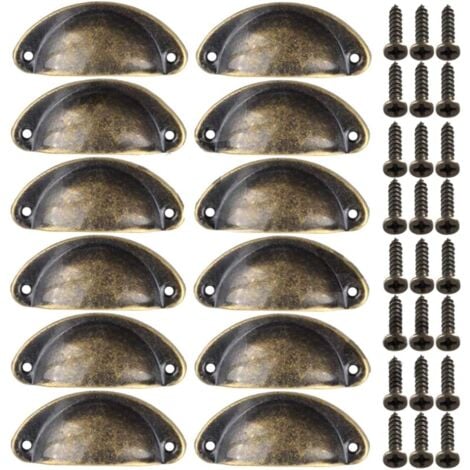 Handle Door Knob Retro Decoration for Furniture Drawer Vintage Shell Handle for Drawer Cabinet Kitchen Furniture Bent Iron Retro Cabinet Door Knob for Wardrobe (12pcs) Copper