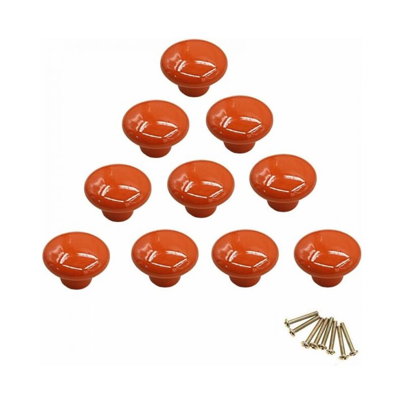 Handle- orange round porcelain knob, furniture knob, drawer knob, cupboard knob, ceramic handle, interior decoration makeover, vintage our drawer,