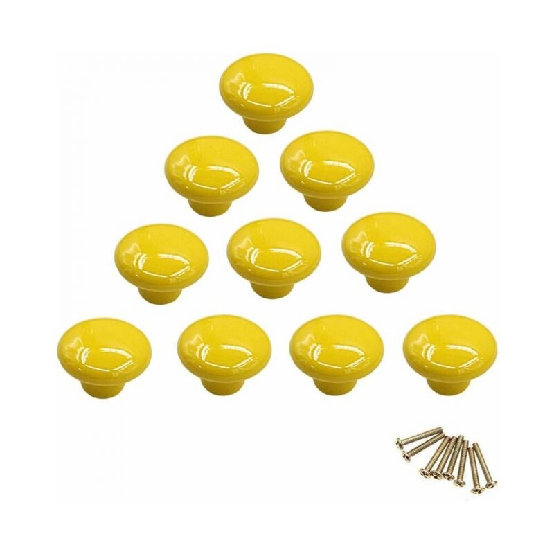 Handle - yellow round porcelain knob, furniture knob, drawer knob, cupboard knob, ceramic handle, interior decoration makeover, vintage our drawer,