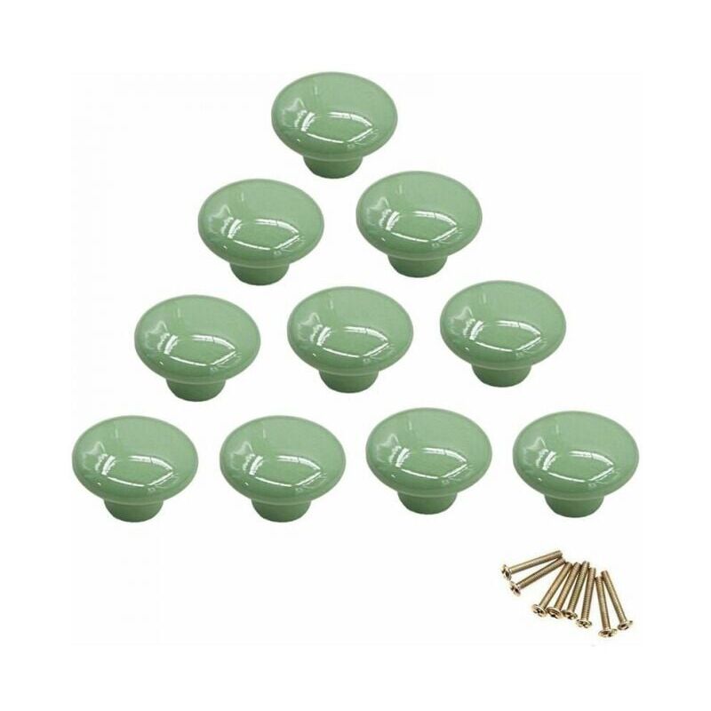 Handles - Green round porcelain knobs, furniture knobs, drawer knobs, ceramic knobs, interior decor renovation, vintage drawers, cabinets, dressers