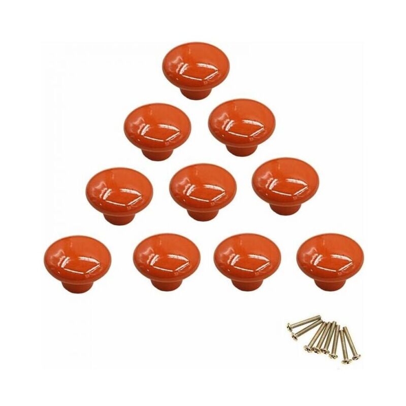 Handles - Orange round porcelain knobs, furniture knobs, drawer knobs, ceramic handles, interior renovation, vintage drawers, cabinets YMYNY