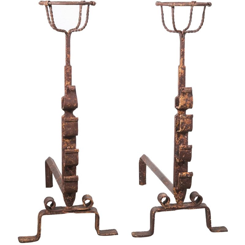 Biscottini - Handmade iron firedogs pair L64xD29xH69 CM