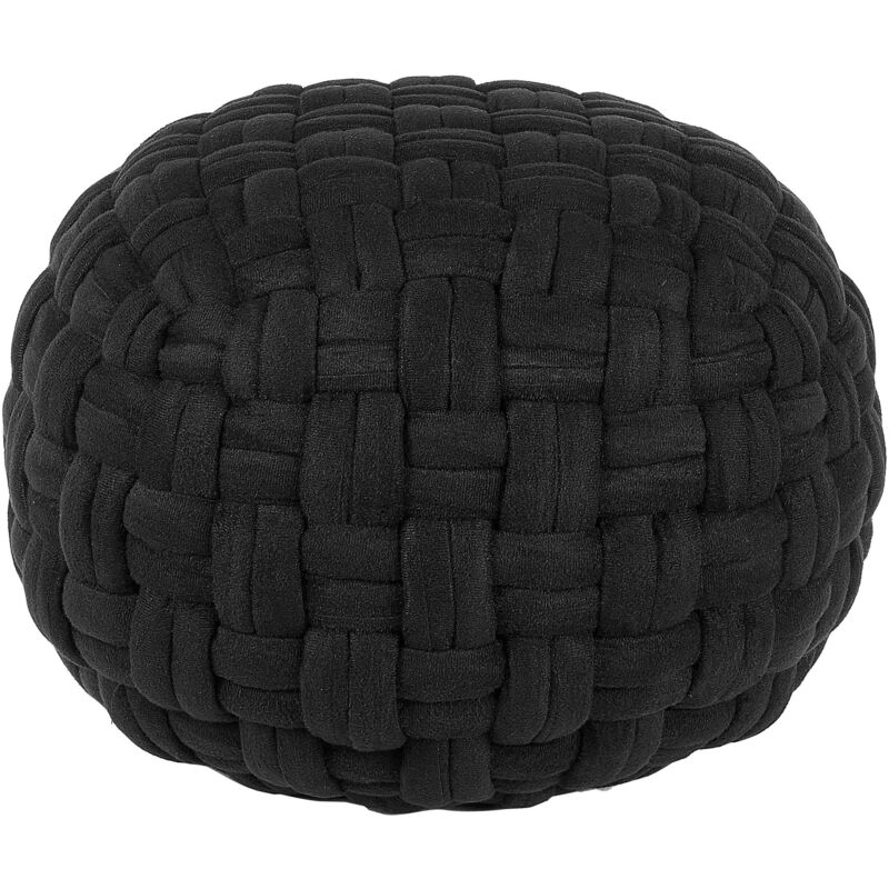Beliani - Handmade Round Pouffe Black Velvet Basket Weave Eps Filling 45 X 35 Cm Hopa