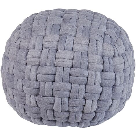 main image of "Handmade Round Pouffe Light Grey Cotton Basket Weave EPS Filling 45 x 35 cm Hopa"