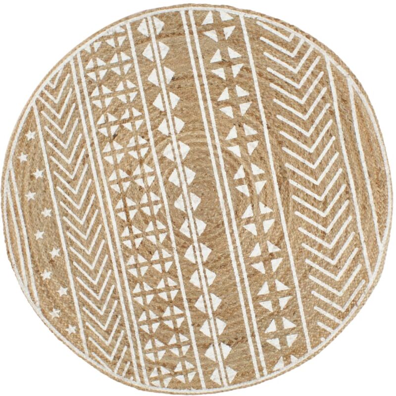 Handmade Rug Jute With White Print 90 Cm Vidaxl