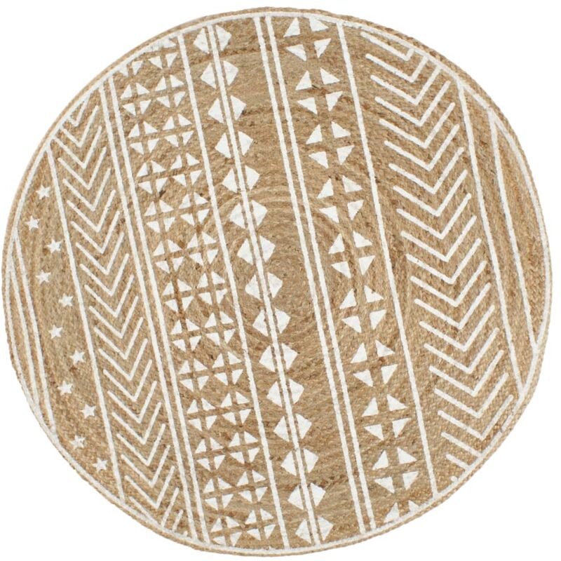 Handmade Rug Jute With White Print 150 Cm Vidaxl