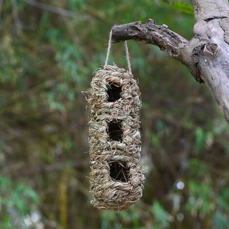 Handmade straw woven creative bird nest, bird house, three-hole birdhouse garden decoration