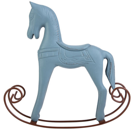 Handmade Wooden Rocking Horse Carved Painted Kids Toy Gift Table Decoration (Light Blue)