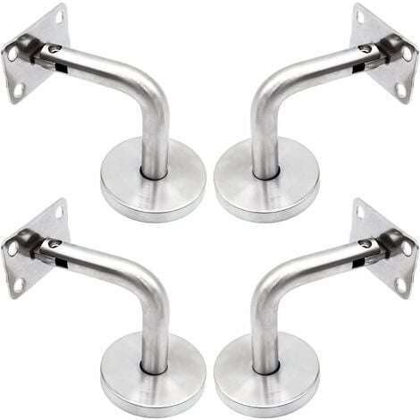 Handrail Brackets for Wall Mount Polished Stainless Steel Stair Bracket with Cover Base Wall Brackets Railing for Interior Wall, Loft, Corridor Support Bar 4 Pieces