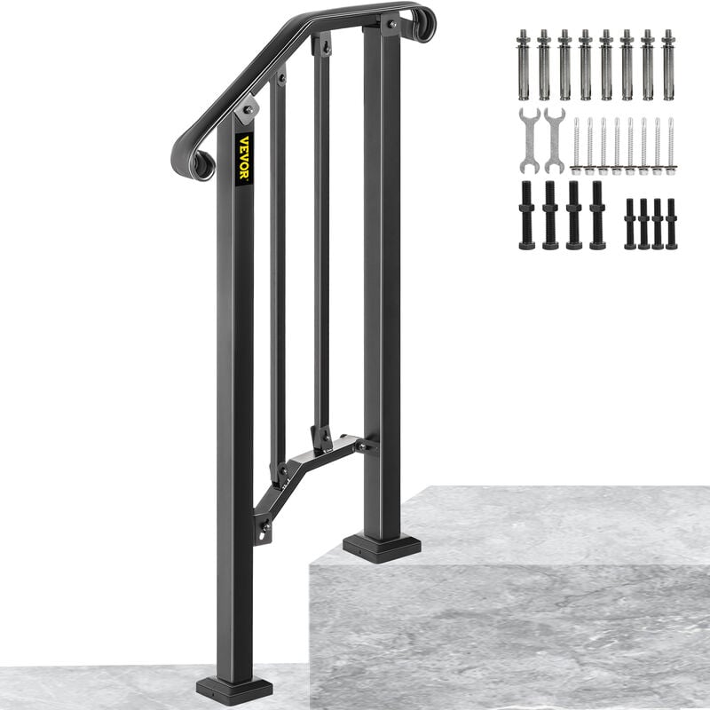 VEVOR Adjustable Handrail Fits Matte Black Stair Rail Wrought Iron Handrail with Installation Kit Hand Rails for Outdoor Steps
