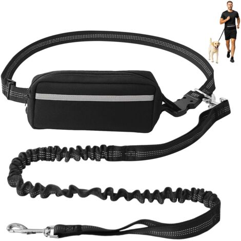 Hands-Free Dog Lead for Medium and Large Breeds Bungee Leash Adjustable Waist Belt with Zipper Pouch Reflective Stitches for Running Walking Jogging Hiking (For 1 Dog)