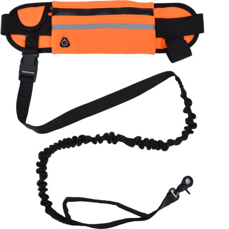 Hands Free Dog Leash Detachable Zipper Bag Reflective Strip Design Hands Free Flexible Waist Dog Leash for WalkingOrange