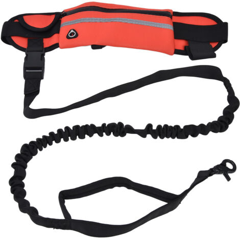 Hands Free Dog Leash Detachable Zipper Bag Reflective Strip Design Hands Free Flexible Waist Dog Leash for WalkingRed