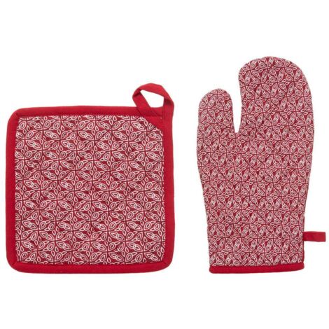 Handschuh und Topflappen mit  Olia Aufdruck - rot - Baumwolle