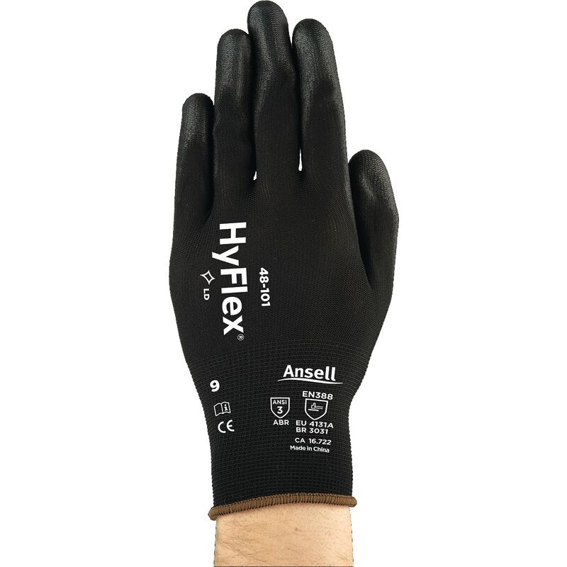 Handschuhe HyFlex® 48-101 Gr.8 schwarz en 388 psa ii Nyl.m.PU Ansell