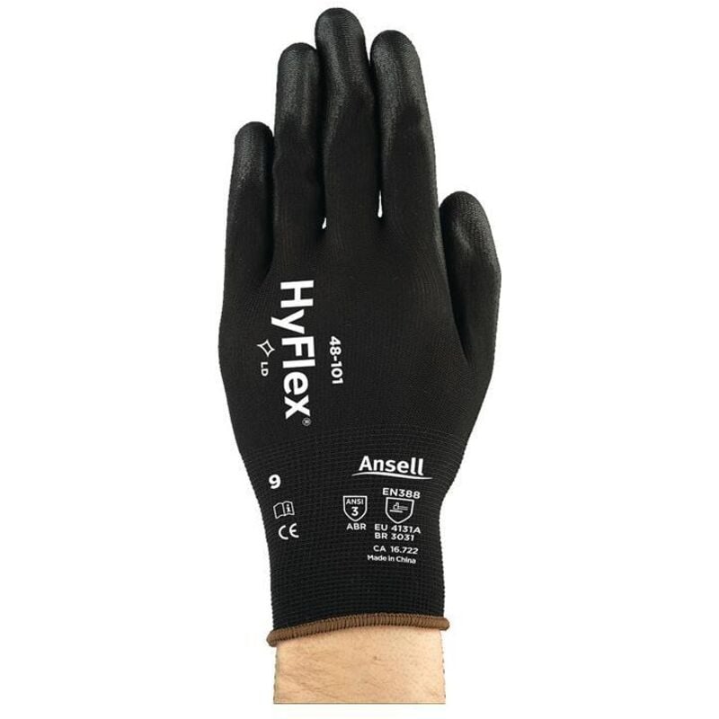 Handschuhe HyFlex® 48-101 Gr.7 schwarz en 388 psa ii Nyl.m.PU Ansell