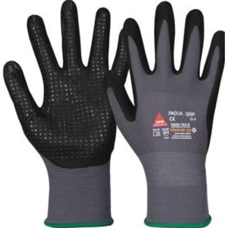 Hase Safety Gloves - Arbeitshandschuhe mit Noppen, Padua Grip, en 388, en 420, Größe 9, grau/schwarz