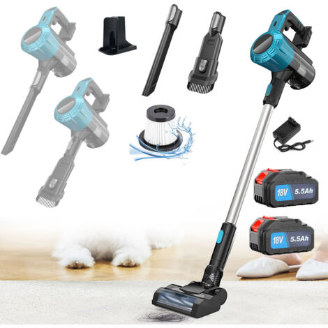 Handstaubsauger, 3-in-1-Akku-Standstaubsauger, elektrischer Handstaubsauger für Hartholzböden, Teppiche, Tierhaare, Autos, 2 x 5,5-A-Akku + Ladegerät, kompatibel mit Makita-Akku
