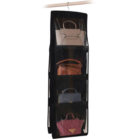 Handtaschenorganizer mit 4 Fächern, 8 Taschen und Metallhaken, staubdicht, für optimale Aufbewahrung in Ihrem Kleiderschrank (schwarz).