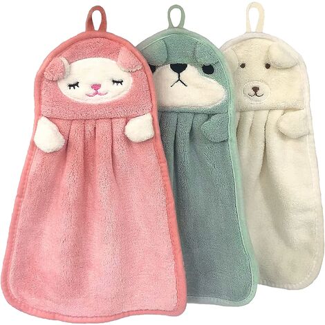 Handtuch 3er-Pack niedliches Tierhandtuch Küche Badezimmerhandtuch saugfähiges hängendes trockenes Handtuch Cartoon niedliches hängendes Handtuch 36 25 cm weiß rosa grün