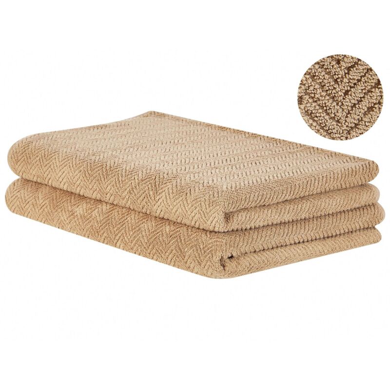 Beliani Handtuch-set Sandbeige Frottee Baumwolle 2-teilig Strandtuch 100 X 150 Cm Modern Saugfähig Schnelltrocknend Ringgesponnen Für Bad
