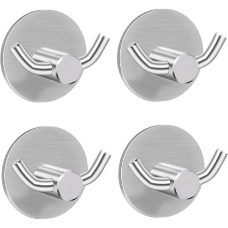 Handtuchhaken, 4 Stück selbstklebende Wandhaken aus Edelstahl 304, Doppelhandtuchhalter für Bad und Küche (45 mm x 45 mm)