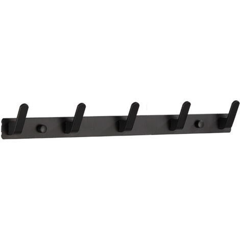 Handtuchhakenleiste, Wandgarderobe mit 5 Haken, 43,5 x 3 cm, moderner schwarzer Kleiderbügel, 2er-Pack