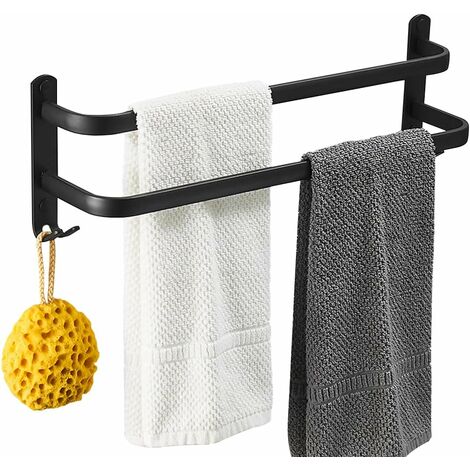 Handtuchhalter Bad 2 Tier Handtuchstange Badezimmer Aluminium Wand-handtuchhalter Handtuchhalter Wandmontage für Badezimmer Küchen Toilette (Schwarz, 40CM)