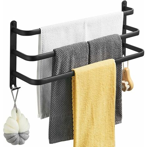 Handtuchhalter Bad 3 Tier Handtuchstange Badezimmer Aluminium Wand-handtuchhalter Handtuchhalter Wandmontage für Badezimmer Küchen Toilette (Schwarz, 40CM)