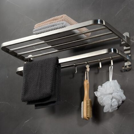 Handtuchhalter Bad Wandregal klappbar mit 2 Ablageflächen und 4 Haken