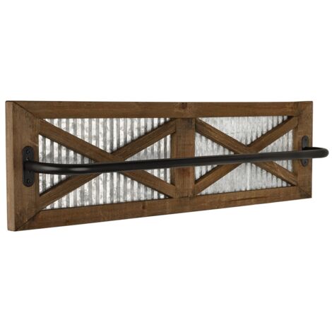 Handtuchhalter Groß braun 60 x 15 Massivholz Verzinktes Metall Küche Bad