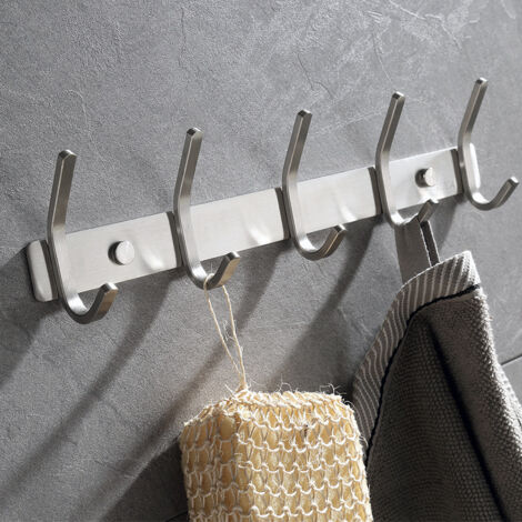Handtuchhalter mit 5 Haken, Badezimmer-Garderobenständer aus Edelstahl, Multifunktion