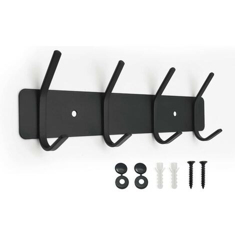 Handtuchhalter- Wandhaken mit 4 Aufhängestangen, schwarz, 30 cm