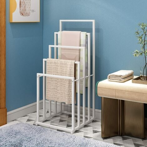 QUCENAK Handtuchständer, 5 Stangen, Handtuchhalter stehend,HBT 86 x 45 x 21 cm, weiß