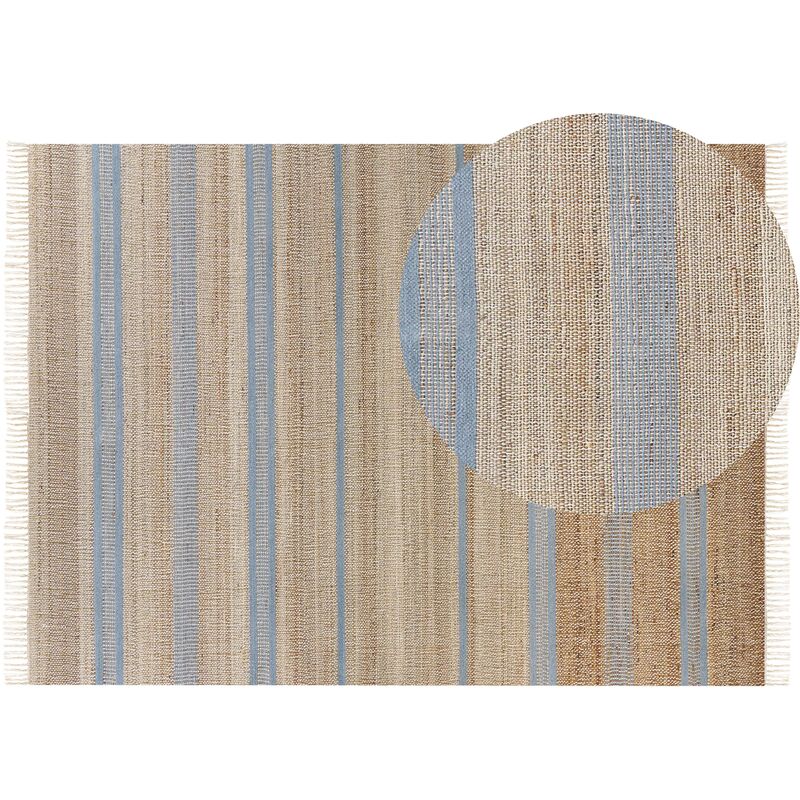 Handwoven Area Rug Jute 160 x 230 cm Tassels Beige and Light Blue Talpur