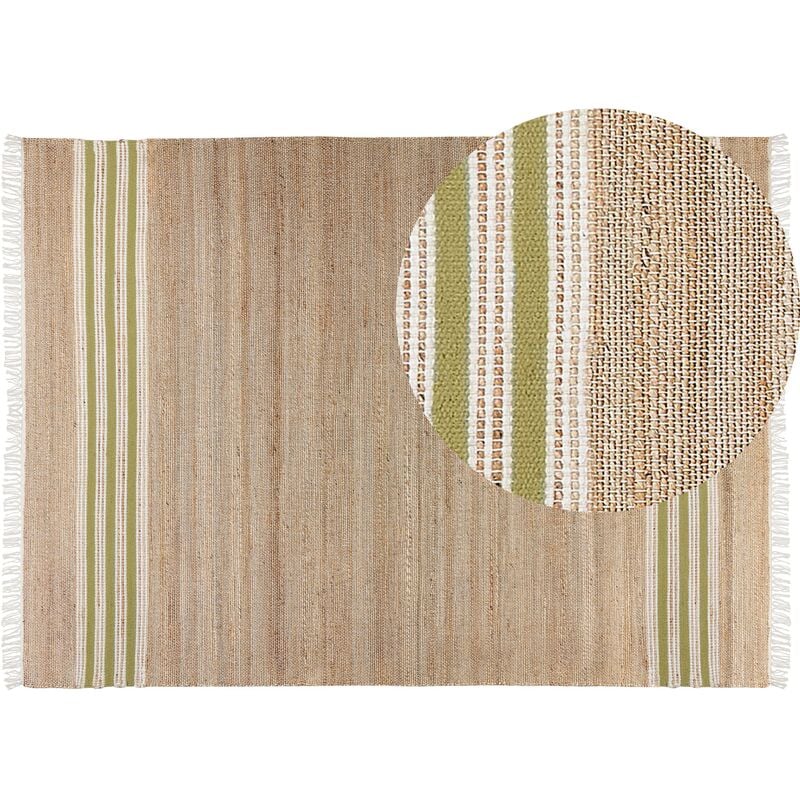 Handwoven Dhurrie Area Rug Jute 160 x 230 cm Tassels Beige and Green Mirza