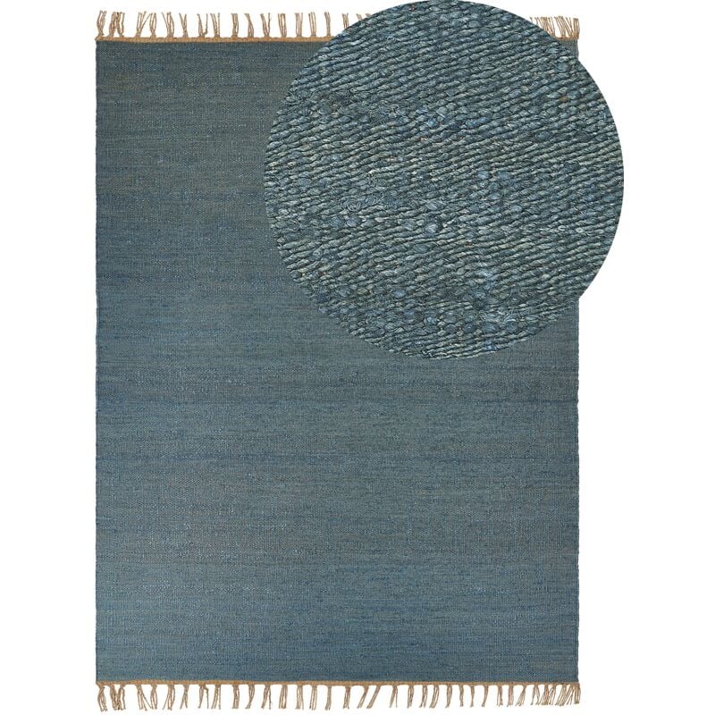 Handwoven Jute Area Rug Blue 160 x 230 cm Tassels Boho Lunia